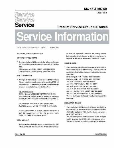 Philips MC-45, MC-50 Service Information Prod. Serv. Group CE Audio A02-154 (2002-04-26) - (3.744Kb) Part 1/2 - pag. 19